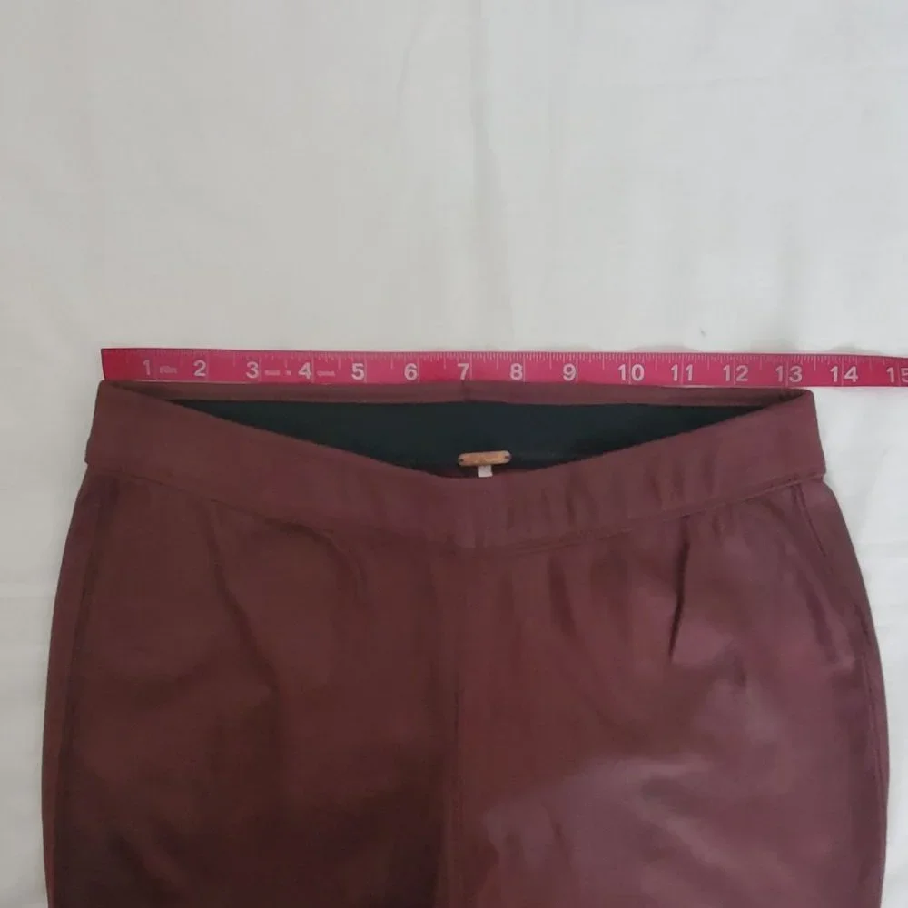 Free People Faux Suede Leather Pull-On Skinny Pants, Burgundy Women's Size 26 - Picture 12 of 15